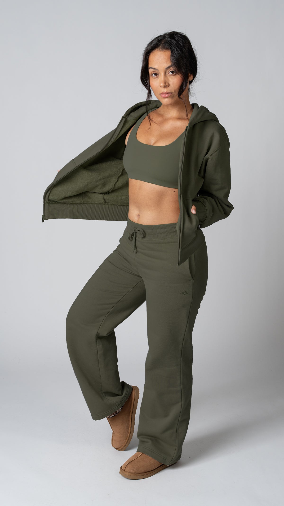 Foundation Wide Leg Sweatpant in Olive - view 2
