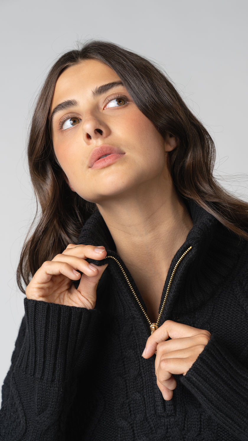 Nadia Cable Knit Merino Wool 1/2 Zip