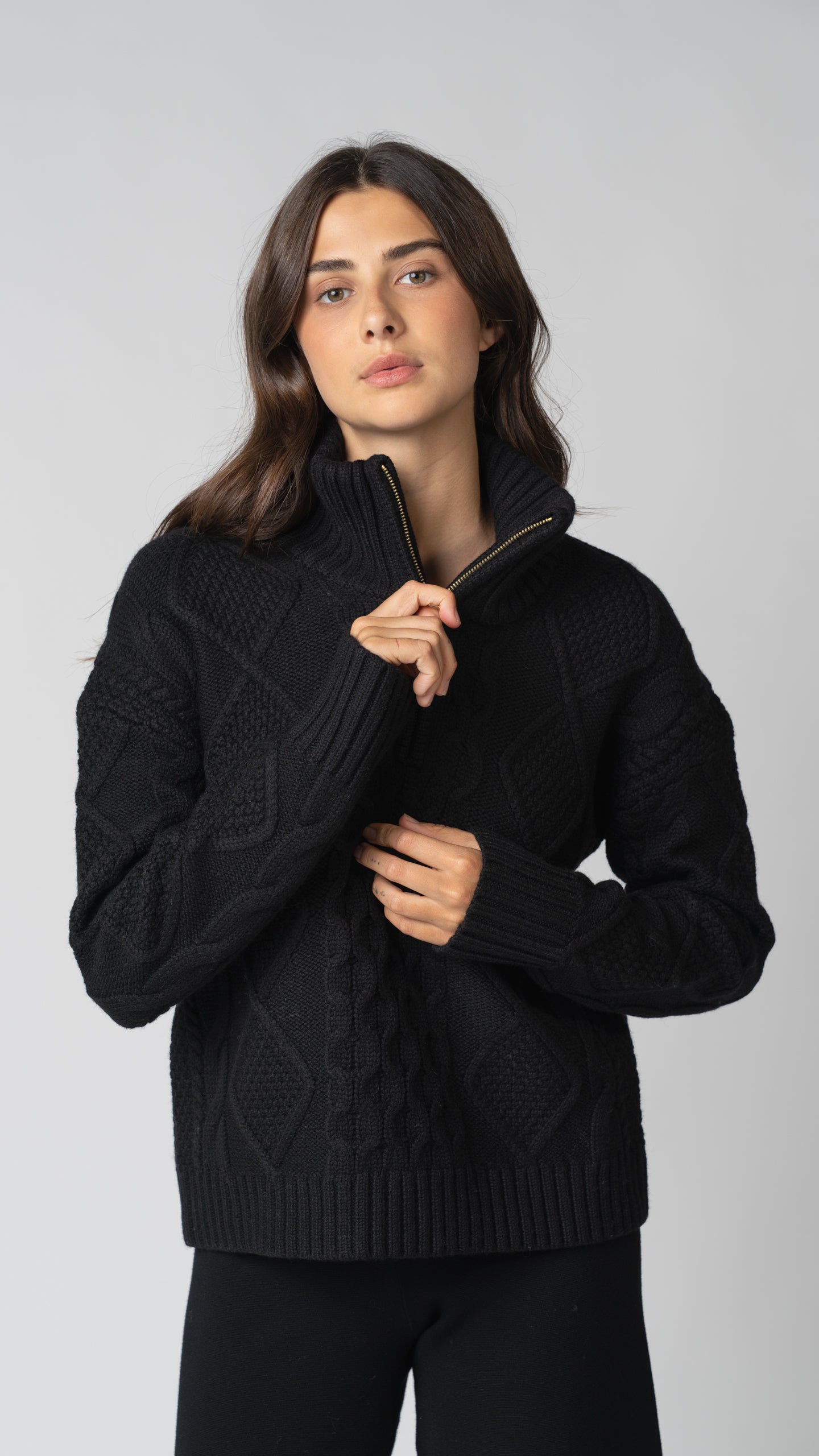 Nadia Cable Knit Merino Wool 1/2 Zip