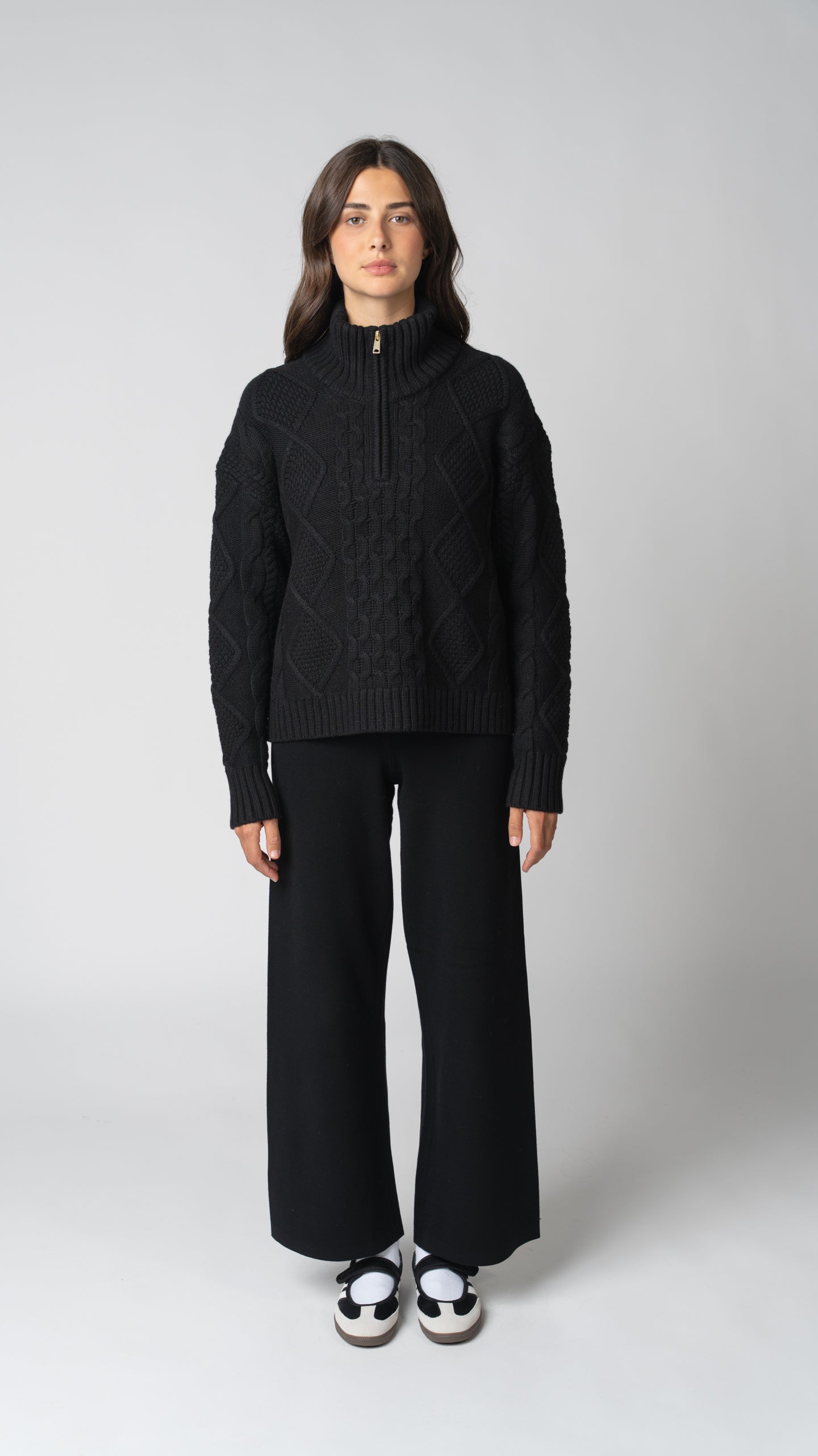 Nadia Cable Knit Merino Wool 1/2 Zip