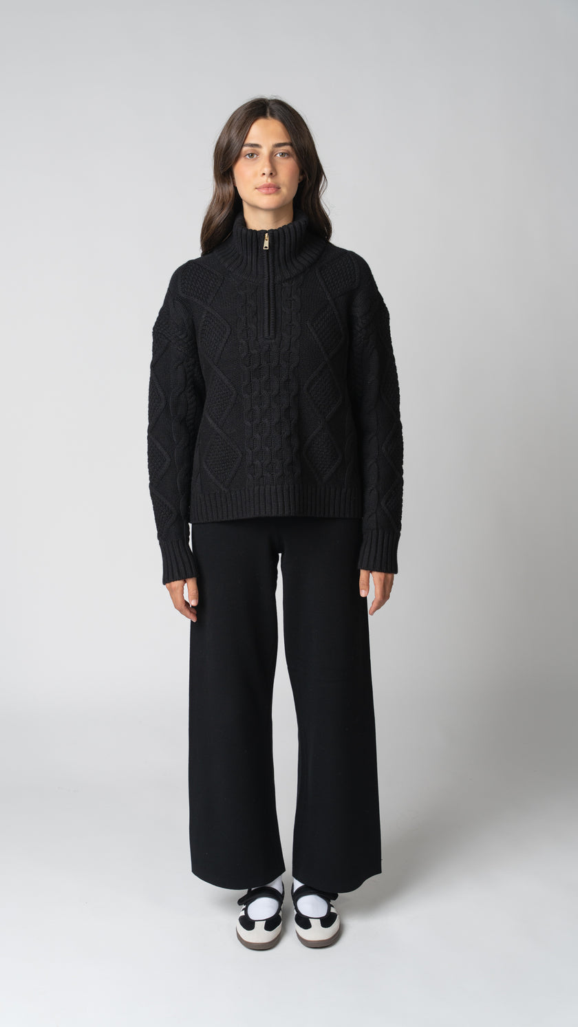 Nadia Cable Knit Merino Wool 1/2 Zip