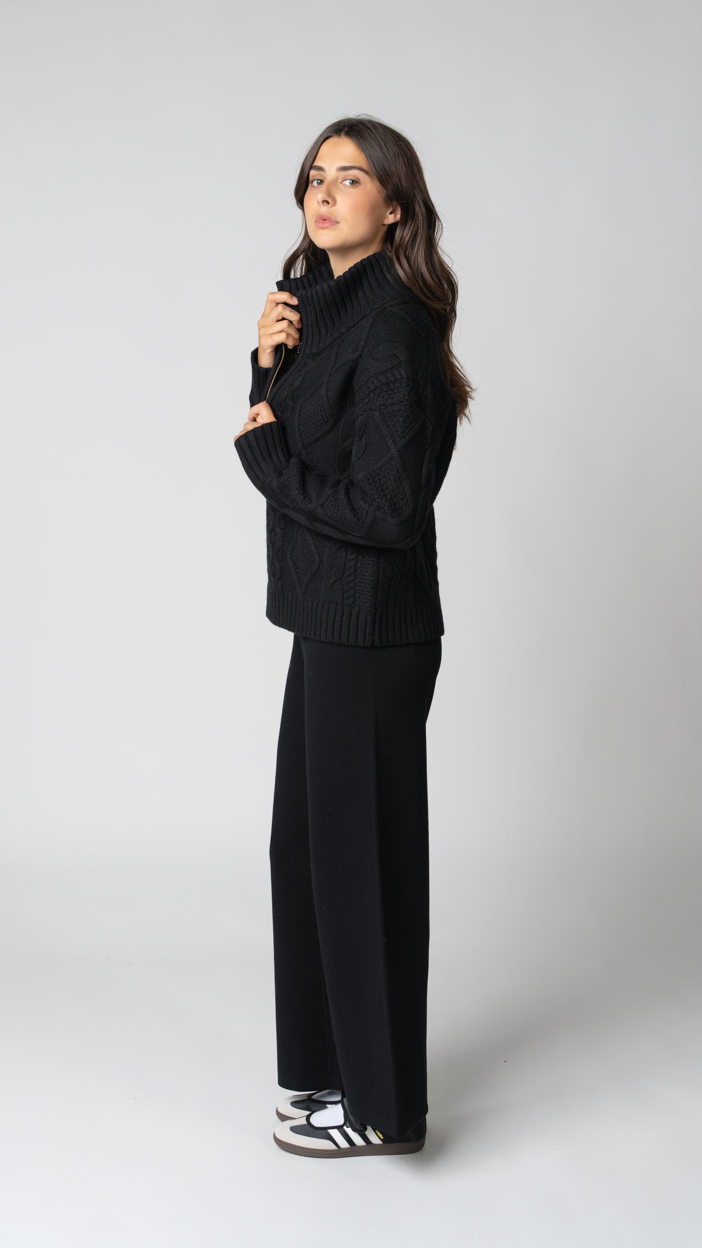 Nadia Cable Knit Merino Wool 1/2 Zip