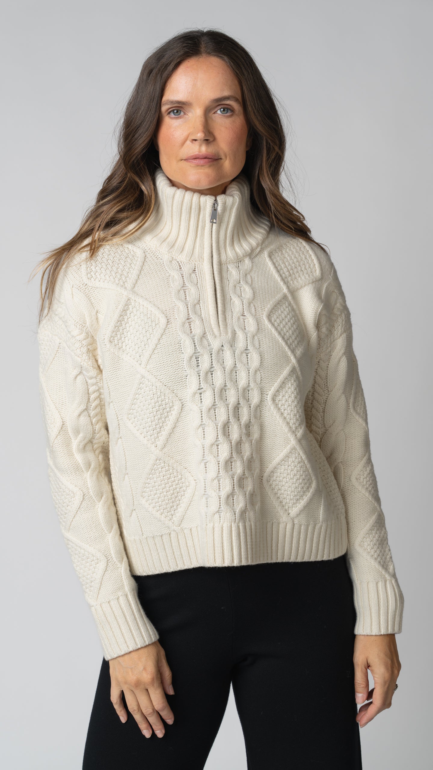 Nadia Cable Knit Merino Wool 1/2 Zip