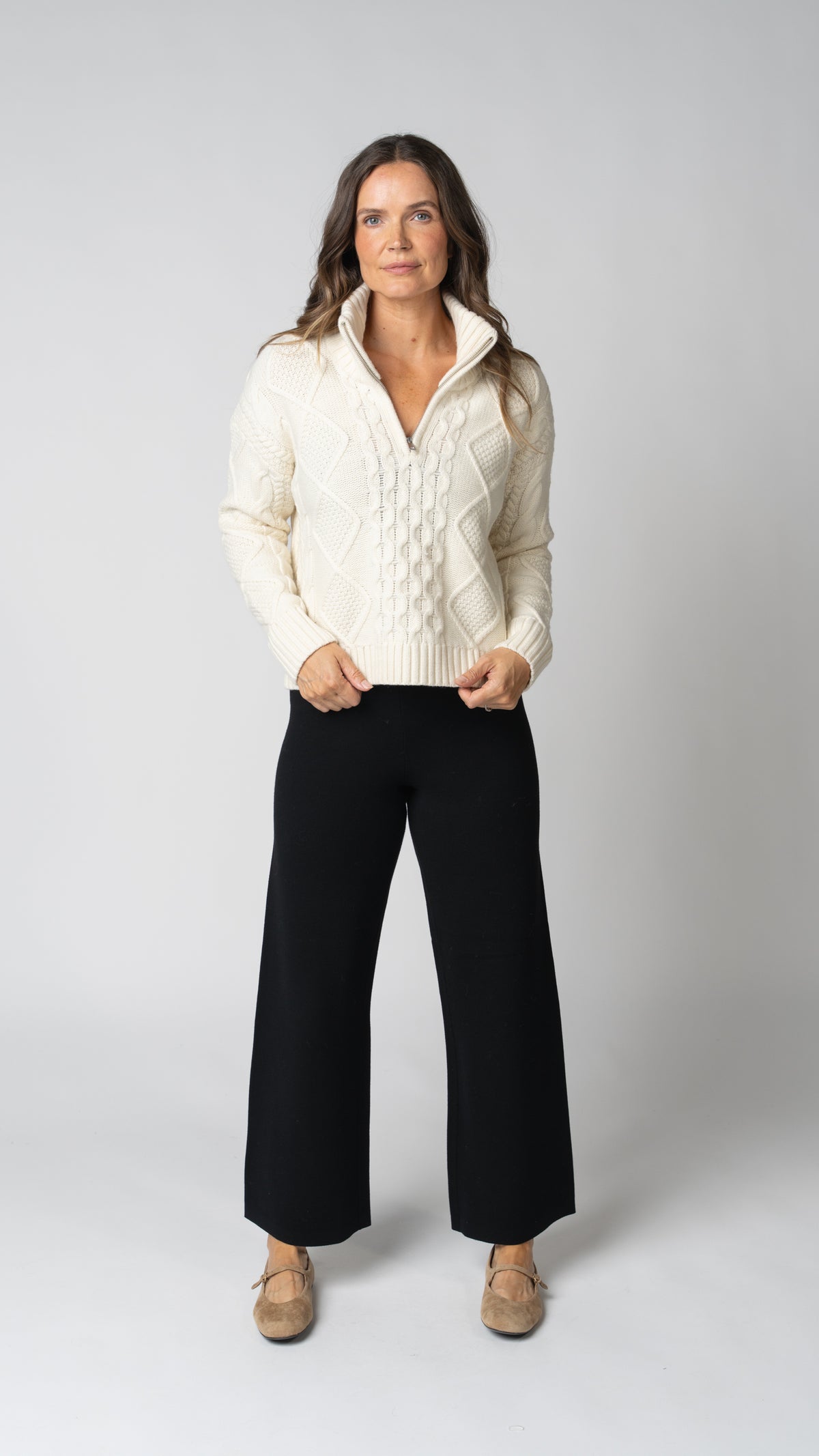 Nadia Cable Knit Merino Wool 1/2 Zip