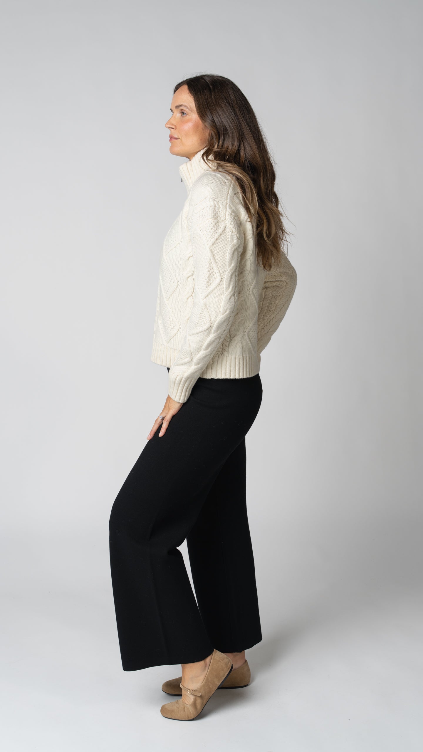 Nadia Cable Knit Merino Wool 1/2 Zip