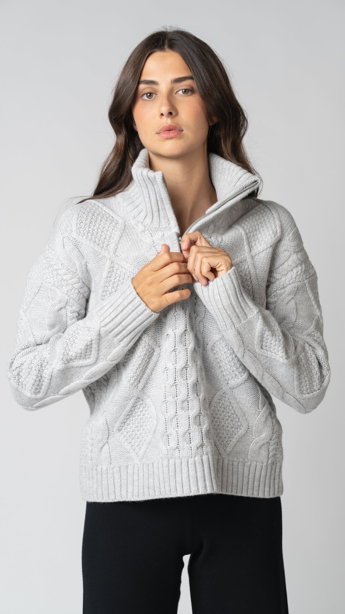 Nadia Cable Knit Merino Wool 1/2 Zip