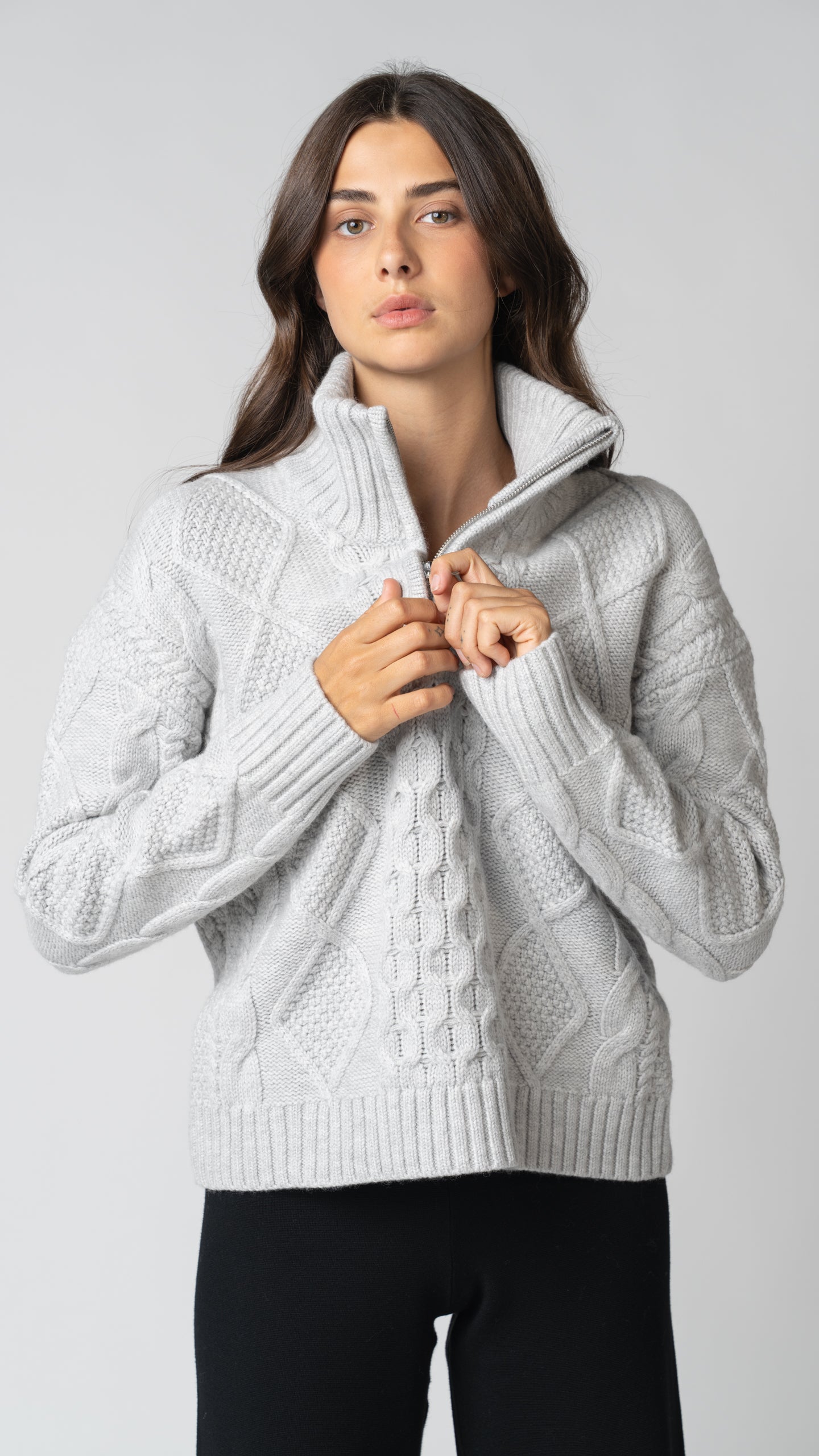 Nadia Cable Knit Merino Wool 1/2 Zip