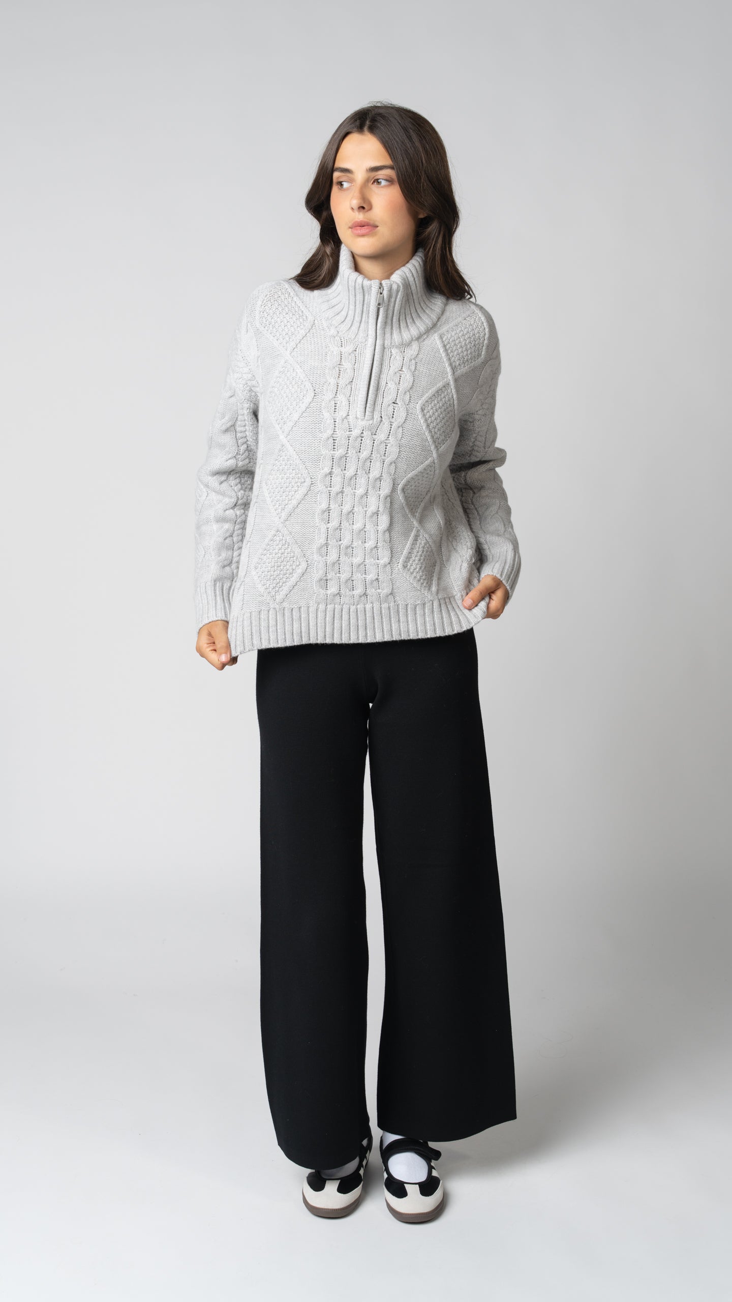 Nadia Cable Knit Merino Wool 1/2 Zip