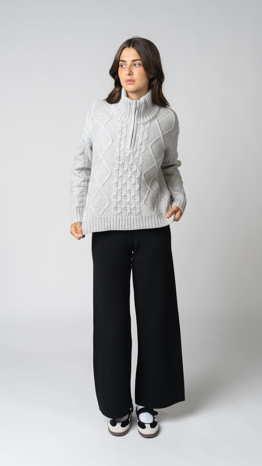 Nadia Cable Knit Merino Wool 1/2 Zip