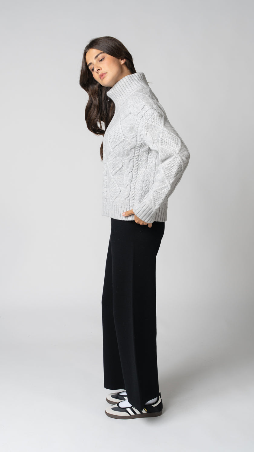 Nadia Cable Knit Merino Wool 1/2 Zip